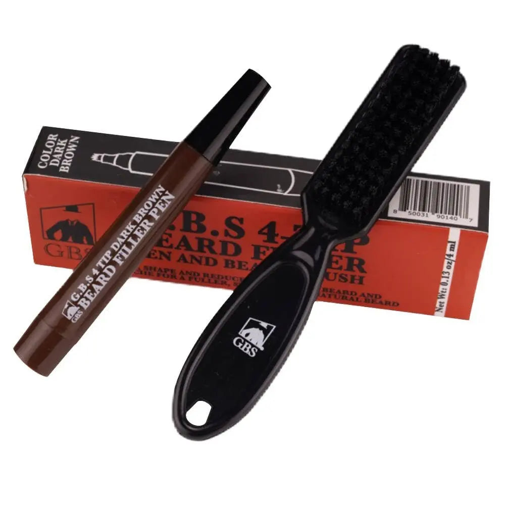 Beard Filler Pen 4 Tip + Beard Brush (Black or Brown)