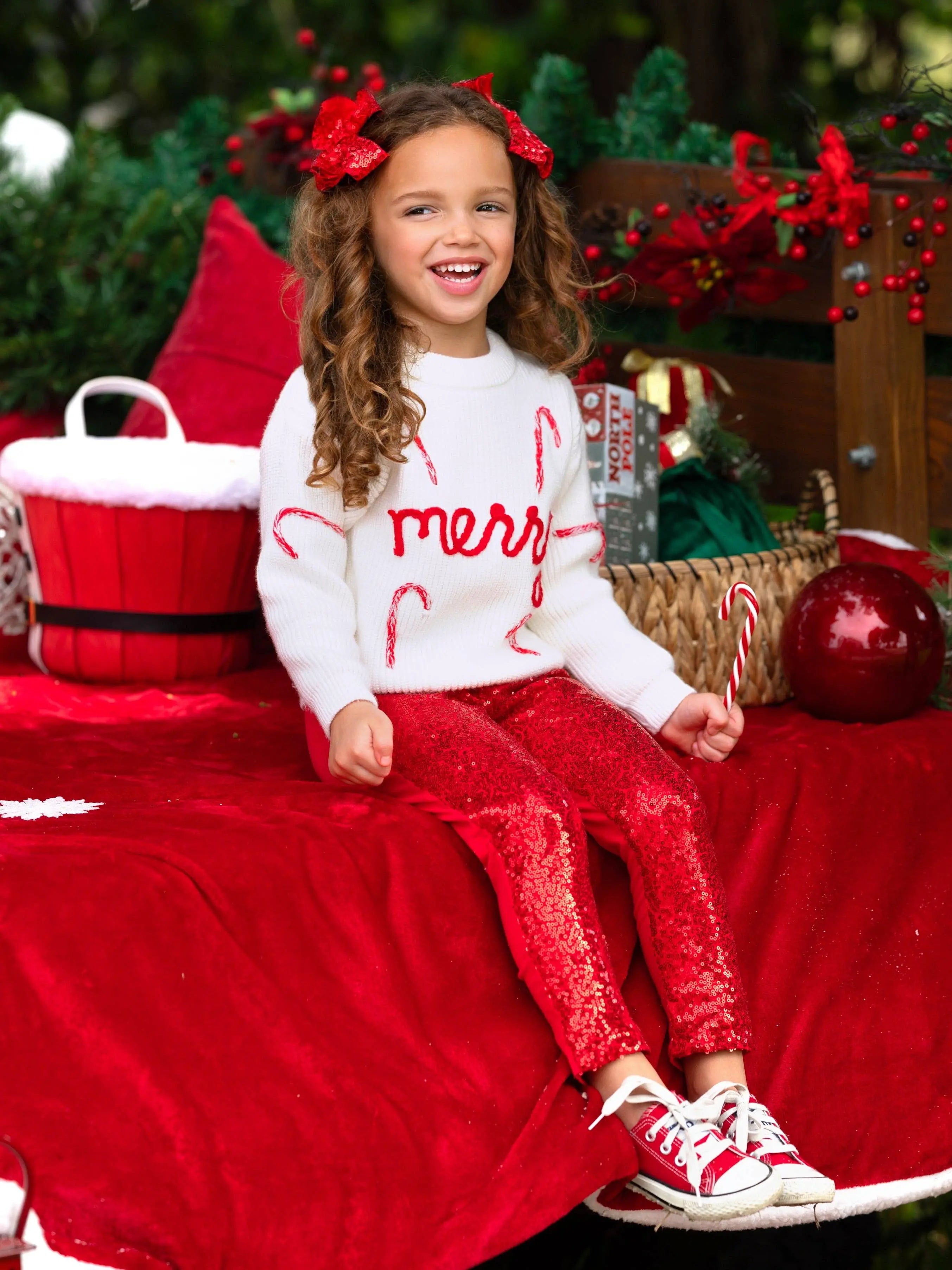 Merry Knit Sweater and Red Dazzling Sequin Pant Set
