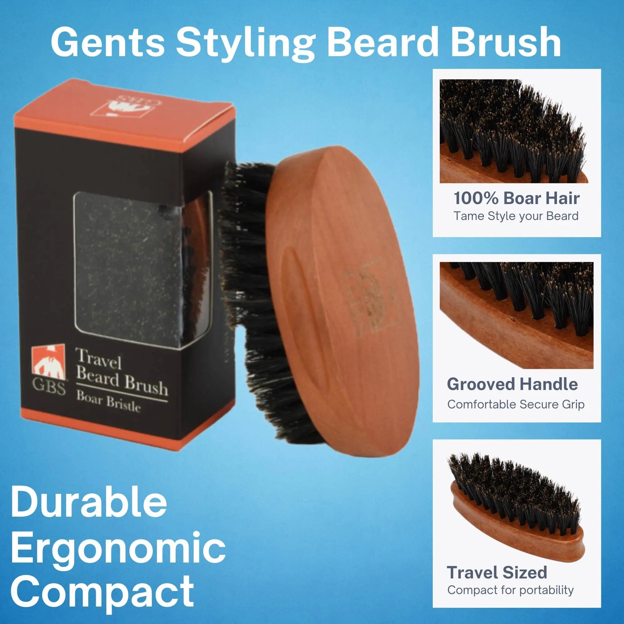 Travel Sized 100% Boar Bristle Beard Brush