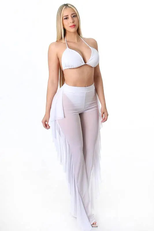 MESH BRALETTE AND RUFFLE PANT SET