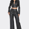 FAUX LEATHER SET WITH RHINESTONE  DETAIL
