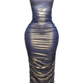 Ombre & gold mesh layered one shoulder maxi dress