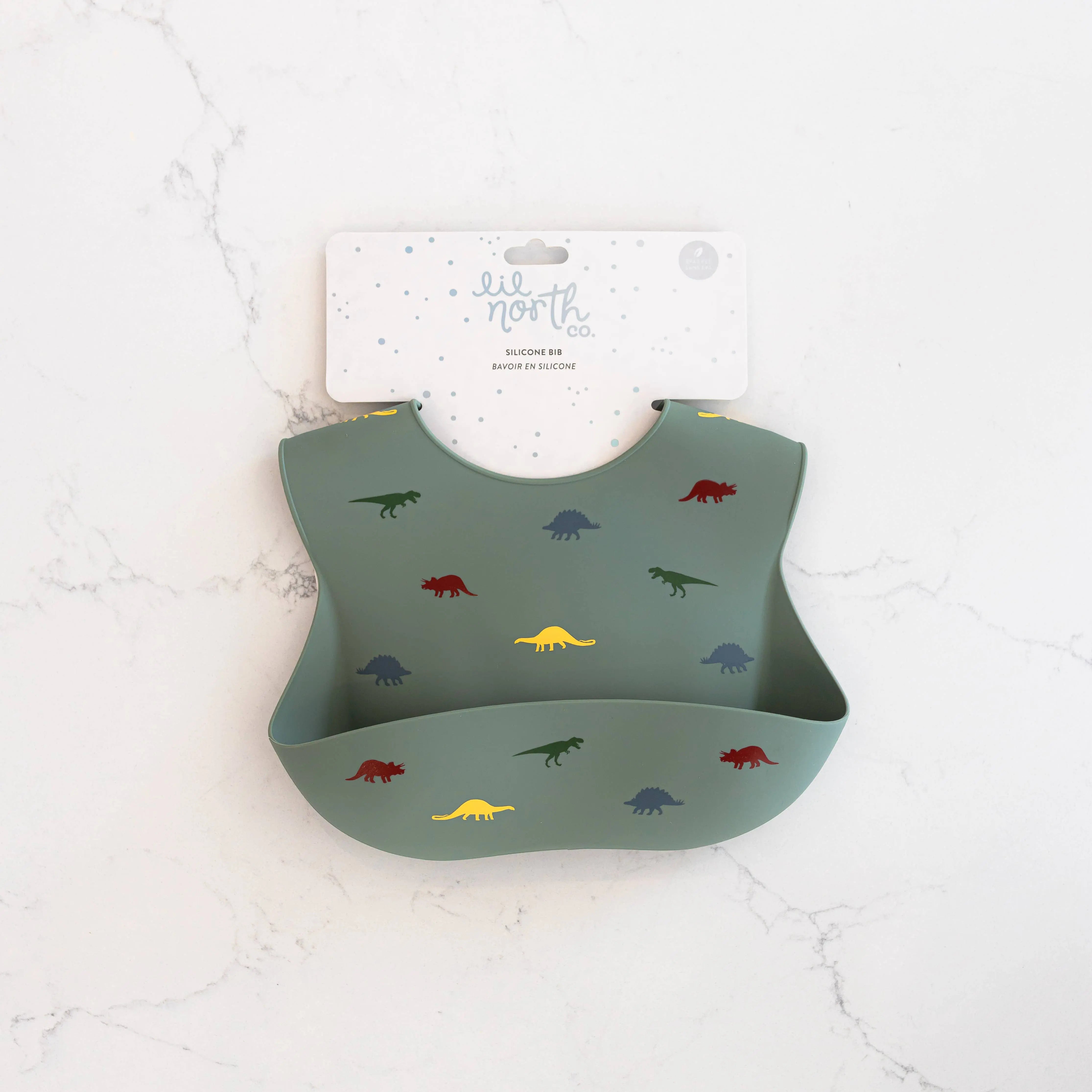Stamped Dino Silicone Bib - Fun, Functional, and Mess-Free