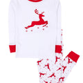 Kids Two Piece Cotton Pajamas Red & White Reindeer Christmas