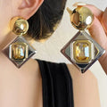 Contrast Color Geometric Drop Earrings