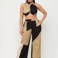 Color Block Front Zipper Top And Pants Set