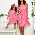 Mommy & Me Spring Pink Dress w/ Crochet Overlay