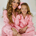Mommy and Me Pink Leopard Print Silk Pajama Set