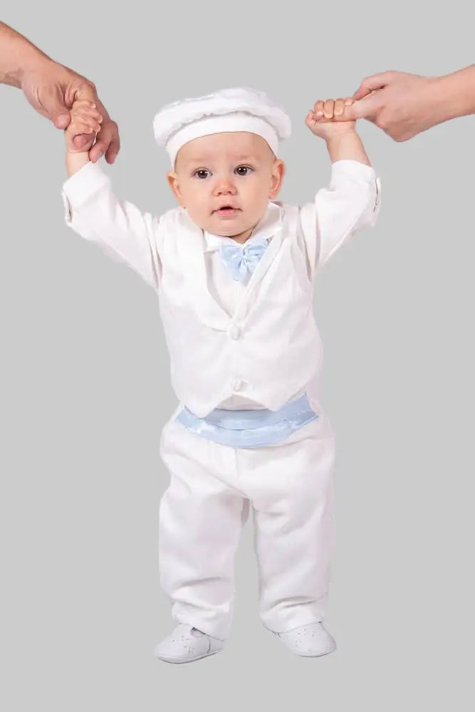 Boy Baptism Outfit with Blue bow tie