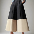 High Waisted Loose Contrast Color No Belt Pleated Pockets Pants Trousers