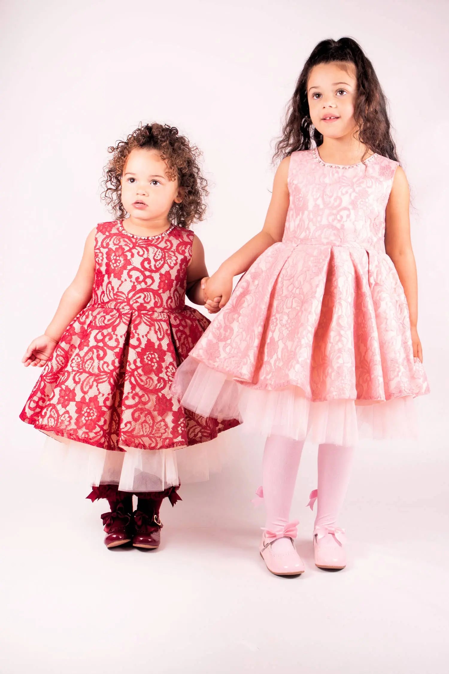 Girls' Winter Lace Dress with Diamanté Collar