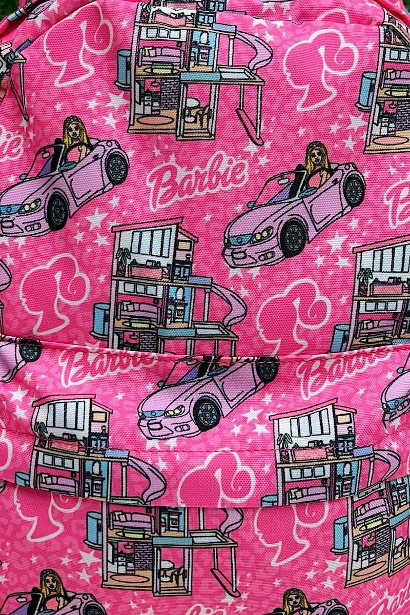 Pink Barbie with Car Printed Medium Size Kids Backpack