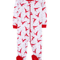 Kids Footed Cotton Pajama Red & White Reindeer for Christmas