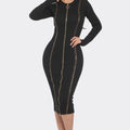 MIDI DRESS WITH GOLD TRIM DETAIL AND 2 WAY ZIPPER