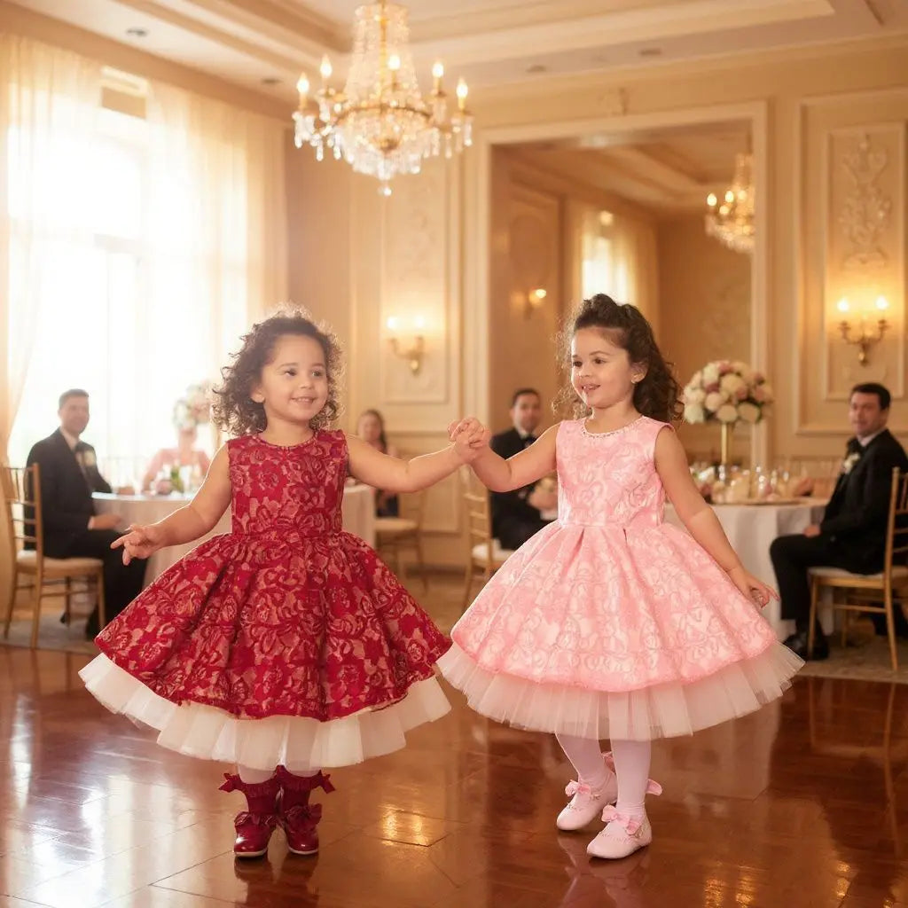 Girls' Winter Lace Dress with Diamanté Collar